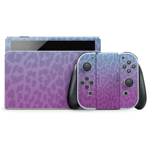 Cheetah Print Purple and Blue Nintendo Switch OLED (2021) Skin